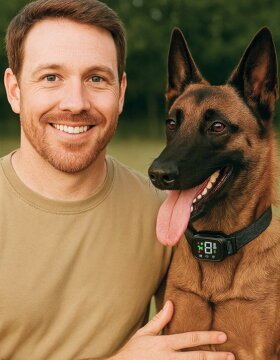 Dog trainer with a NooBark collar